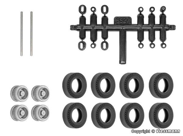 Viessmann 8439 - Nachrüst-Set Gummireifen für kibri Anhänger und Auflieger, Zwillingsbereifung, Ø 10
