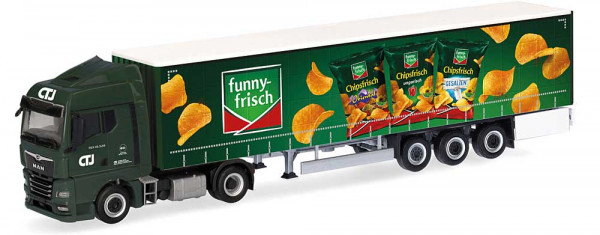 Herpa 318501 - MAN TGX GM Gardinenplanen-Sattelzug "CTJ/Funny Frisch"