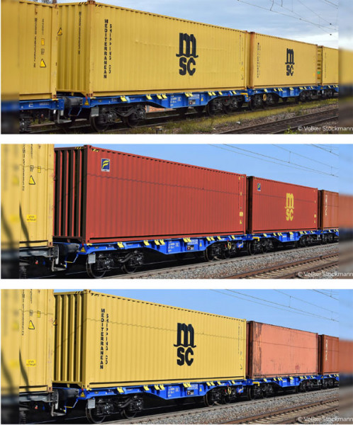 Sudexpress S854006 - ÖBB Set 3-teilig Flachwagen Sggrrs80` innofreight Ep.6, beladen mit 3x 40`HC Co