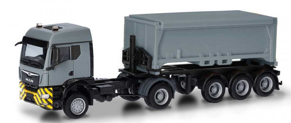 Herpa 318341 - MAN TGS TM (Bau und Allrad) Abraumcontainer-Sattelzug, grau/gelb
