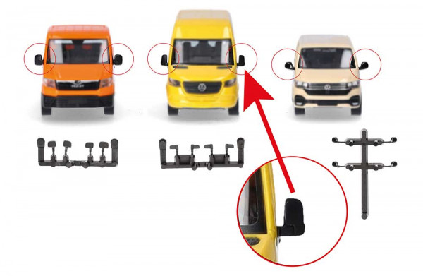 Herpa 054508 - Zubehör Spiegel für Transporter (MB Sprinter, VW Crafter/MAN TGE, VW T6.1), je 5 Set