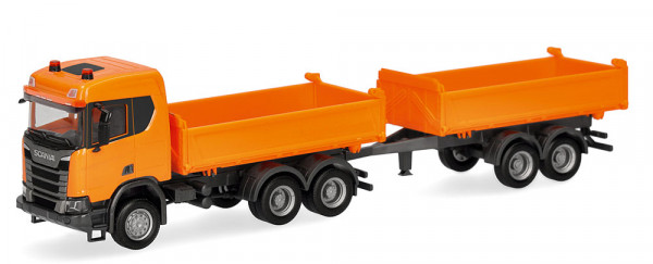 Herpa 321679 Scania CR ND XT Baukipper-Hängerzug, kommunalorange