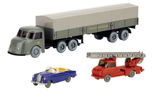 PMS 248023 - Set Wiking-Verkehrs-Modelle 98 Henschel Pritschensattelzug, Opel Blitz Drehleiter und M