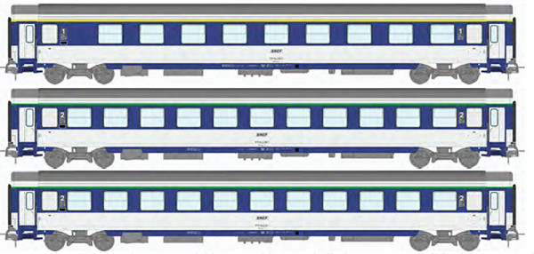 REE JM-029 - SNCF Set 3-teilig Corail Schlafwagen VU blau/weiss Ep.4, Logo encadre