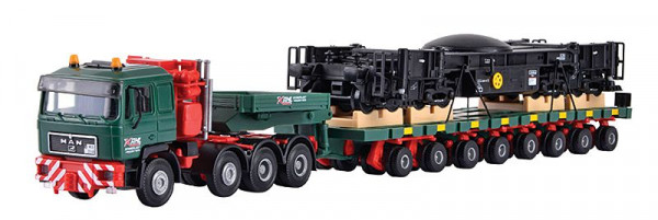 Kibri 13601 - MAN SK mit SCHEUERLE Plattformwagen und Unterteil Schienenkran, Bausatz