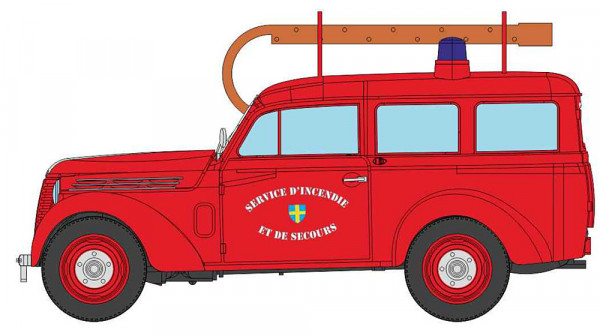 REE CB-204 - Renault Juvaquatre Limousine rot mit Dachleiter, "Feuerwehr"