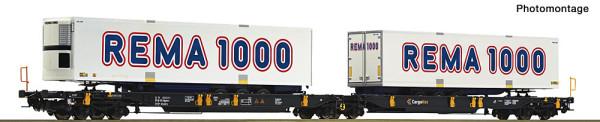 Roco 6600369 - PRIV Doppeltaschen-Tragwagen T2000 Cargonet + Rema 1000 E6