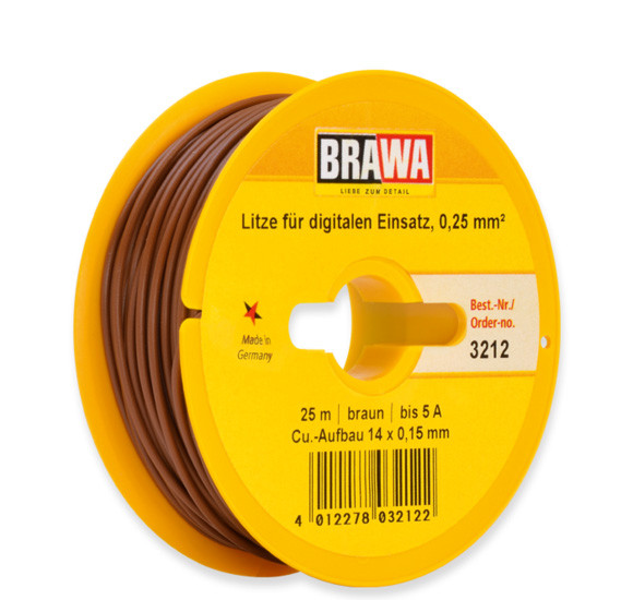 Brawa 3212 - Litze für digitalen Einsatz, 0,25 mm², braun 25-m Spule Einadrig PVC-isoliert