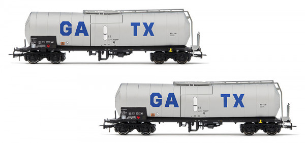 Rivarossi HR6667 - GATX, 2-tlg. Set isolierter 4-achs. Kesselwagen, silberne Farbgebung mit großem G