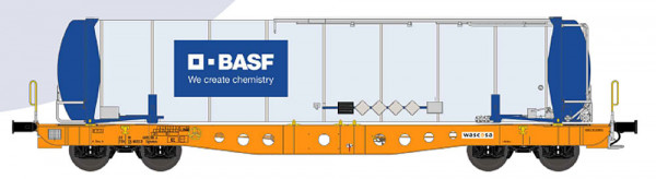 NME 561651 - SBB Containertragwagen 48` der Wascosa Ep.6, mit 45`Container "BASF" blau, - Wechselstr