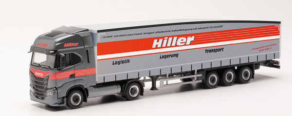 Herpa 315548 - Iveco S-Way Schmitz Ecoflex-Sattelzug "Hiller Logistik"