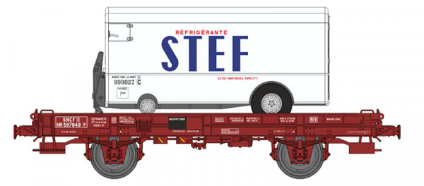REE WB-650 - SNCF Flachwagen UFR Mono-Porteur Ep.3, Scheibenräder, beladen