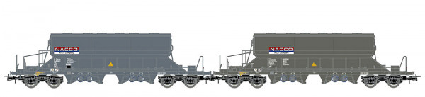 Rivarossi HR6668 - NACCO, 2-tlg. Set 4-achs. Schwenkdachwagen der Bauart Taoos, grau-braune Farbgebu