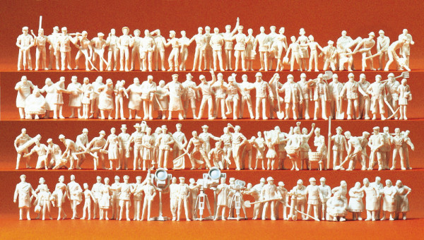 Preiser 16326 - Verschiedene Berufe 120 unbemalte Miniaturfiguren Bausatz Materialfarbe weiß