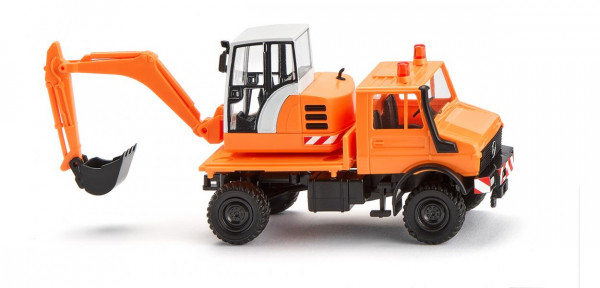 Wiking 064704 - Unimog mit Bagger - kommunalorange 1975-93