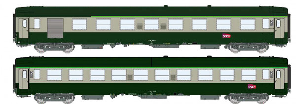 REE VB-492 - SNCF Set 2-teilig UIC Reisezugwagen 2.Klasse B10 grün/betongrau Ep.6, "Camillon"-Logo
