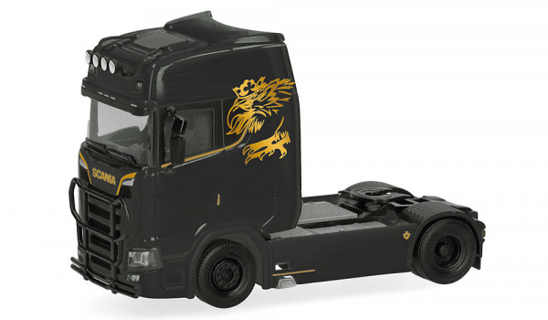 Herpa 321877 Scania CS 20 Hochdach Zugmaschine mit Lampenbügel und Rammschutz 2achs, schwarz