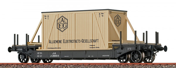 Brawa 47916 - K.K.St.B. Tiefladewagen Ja 4-achsig Ep.1, beladen mit "AEG" Holzkiste