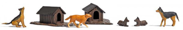 Busch 1197 - Set Hunde mit Hütte, Bausatz