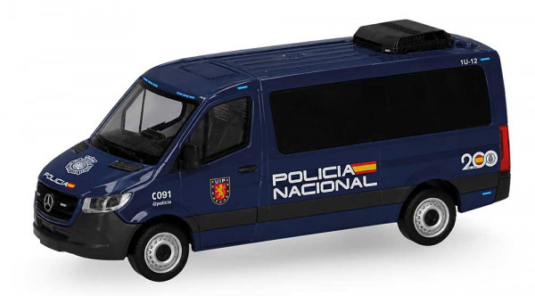 Herpa 099950 - Mercedes-Benz Sprinter 18 Bus Flachdach "Policia Municipal Madrid" (E)