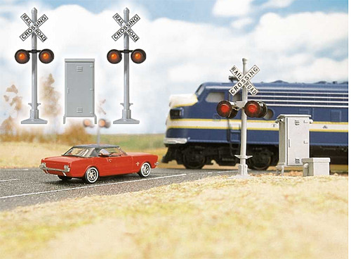 Busch 5934 - Amerikanische Warnblinkanlage Komplett-Set: 2 Warnblinker mit je zwei roten LEDs, Schal