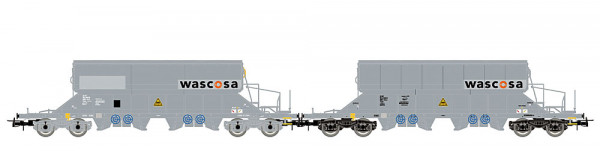 Rivarossi HR6688 - D-WASCO, 2-tlg. Set 4-achs. Schwenkdachwagen der Bauart Taoos „WASCOSA“, graue Fa