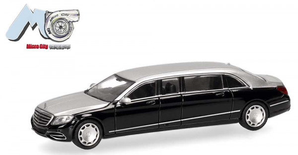 Herpa 87MC000147 - Mercedes-Benz S600 Pullmann, schwarz/silber (black/silver)