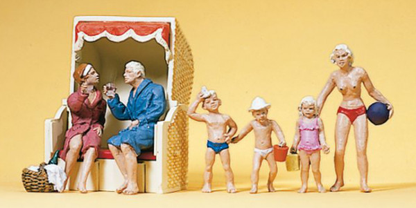 Preiser 10438 - Paar im Strandkorb, spielende Kinder 6 teilig