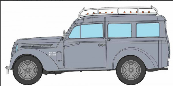REE CB-211 - Renault Juvaquatre Limousine grau mit Dachgepäckträger