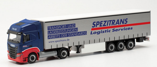 Herpa 315258 - Iveco S-Way LNG Gardinenplanen-Sattelzug "Spezitrans"