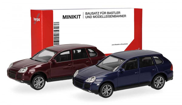 Herpa 012836-003 - MiniKit Porsche Cayenne Turbo, rot und meerblau (2 Stück)