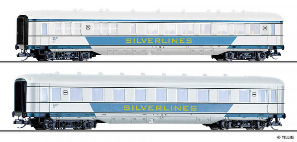 Tillig 502903 - Set Ergänzung 2-teilig "Silverlines" Ep.3, 1xSchlaf- und 1x Speisewagen