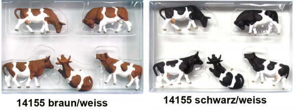 Preiser 14155 - Kühe 5 teilig schwarz/weiß