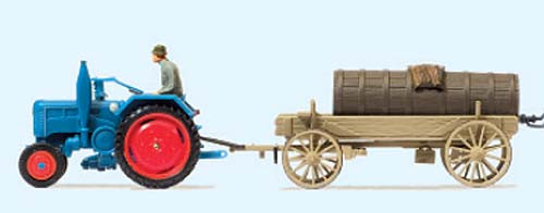 Preiser 17939 - Ackerschlepper Traktor Lanz D 2416 mit zweiachsigem Jauchewagen, Fertigmodell aus Ku