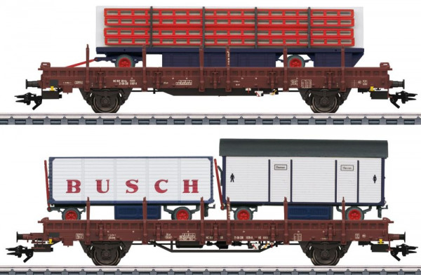 Märklin 45042 - DR Set 2-teilig Rungenwagen Ks3300 Ep.4, beladen mit Fahrzeugen Zirkus Busch