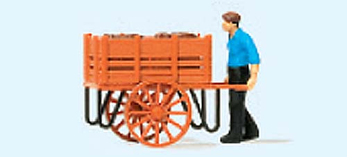 Preiser 28131 - Arbeiter mit Handwagen, Fässe