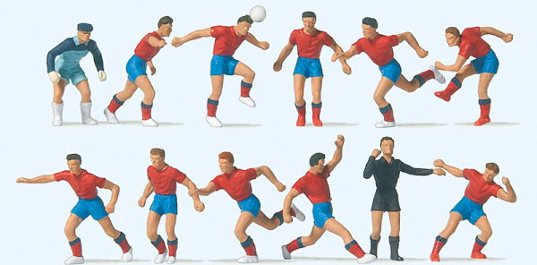 Preiser 10760 - Fußballmannschaft, Rote Trikots, blaue Hosen