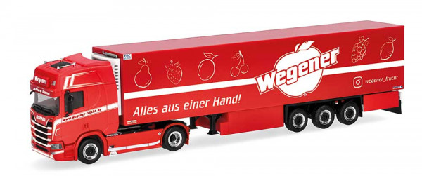 Herpa 322294 - Scania CR 20 Hochdach Kühlkoffer-Sattelzug "Wegener Frucht/Altes Land"