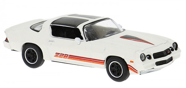 Brekina 18053 - Chevrolet Camaro Z28 weiß mit roten/orangenen Streifen Targa geschlossen 1980