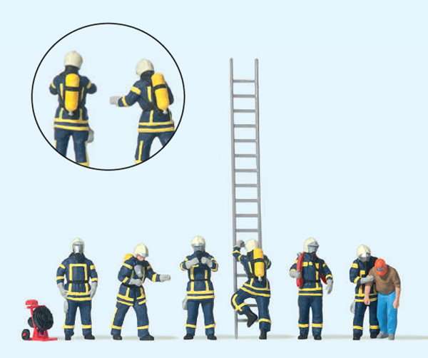 Preiser 10765 - Feuerwehrleute in moderner Einsatzkleidung blau