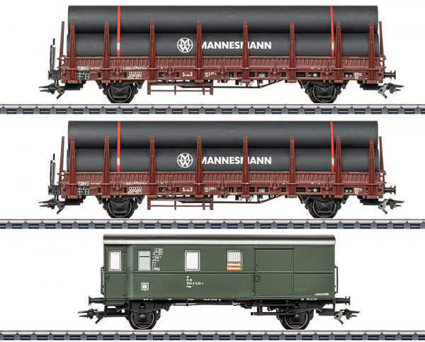 Märklin 46569 - DB set 3-teilig Rungenwagen mit Stahlröhren-Beladung Ep.4, Set 2