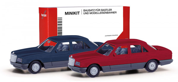 Herpa 013727-004 - MiniKit Mercedes-Benz S-Klasse (W126) saphierblau und weinrot, 2 Stück