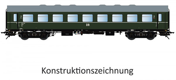 Lenz 41180-02 - DR Reko-Personenwagen B4ml RAL 6007 mit Zierstreifen Ep.3, Schwanenhalsdrehgestelle