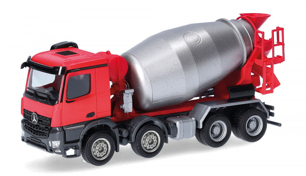 Herpa 319133 - Mercedes-Benz Arocs M Betonmischer-LKW 4-achs, rot/silber