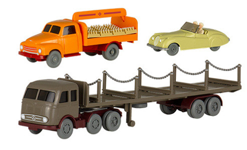 PMS 238984 - Set Wiking-Verkehrs-Modelle 86 Jaguar XR 120 R, MB LPS 333 Rungensattelzug und Opel Bli