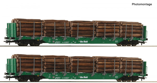 Roco 6600319 - EINSTELLER 2er Set Rungenwagen Rnoos OnRail grün E6