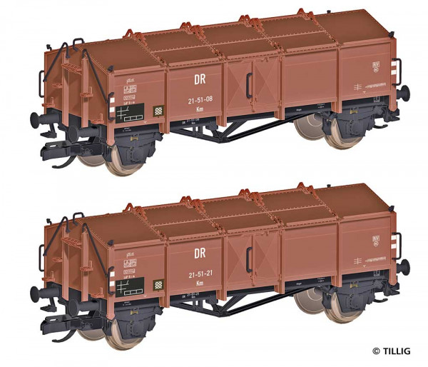 Tillig 502700 - Tillig Clubmodell Güterwagen-Set, DR, Ep. III, bestehend aus zwei Klappdeckelwagen K