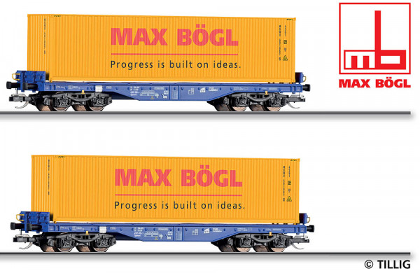 Tillig 01108 - DB AG Set Flachwagen Sgmmns der ERR Ep.6, beladen mit 2x 40`Container "Max Bögl"