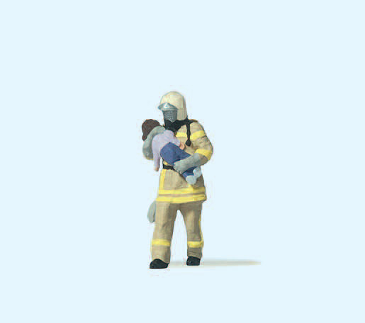 Preiser 28252 - Feuerwehrmann, Kind rettend beige Uniform