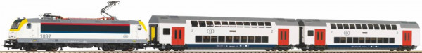 Piko 59108 - Startset PSCwlan E 186 + 2 Doppelstockwagen 2.Klasse SNCB, A-Gleis & Bettung
